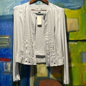 Cache silver/gray pleated front cardigan size 8. NWT